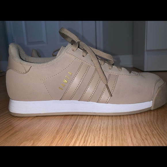 white adidas with tan bottom